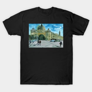 Melbourne City - Flinders Street painting T-Shirt